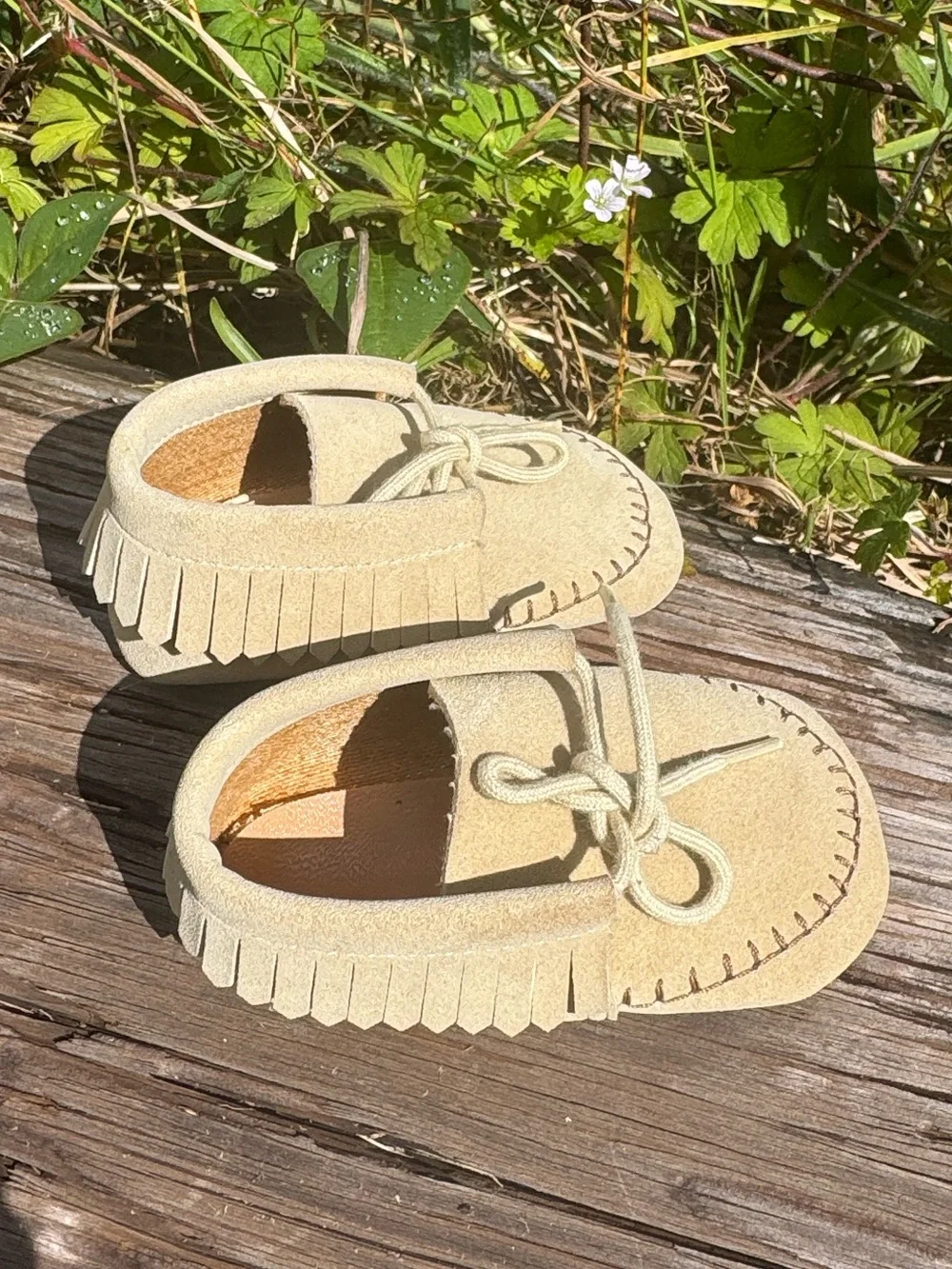 Vintage Stride Right Pre walke tan moccasins Boy girl 2 months